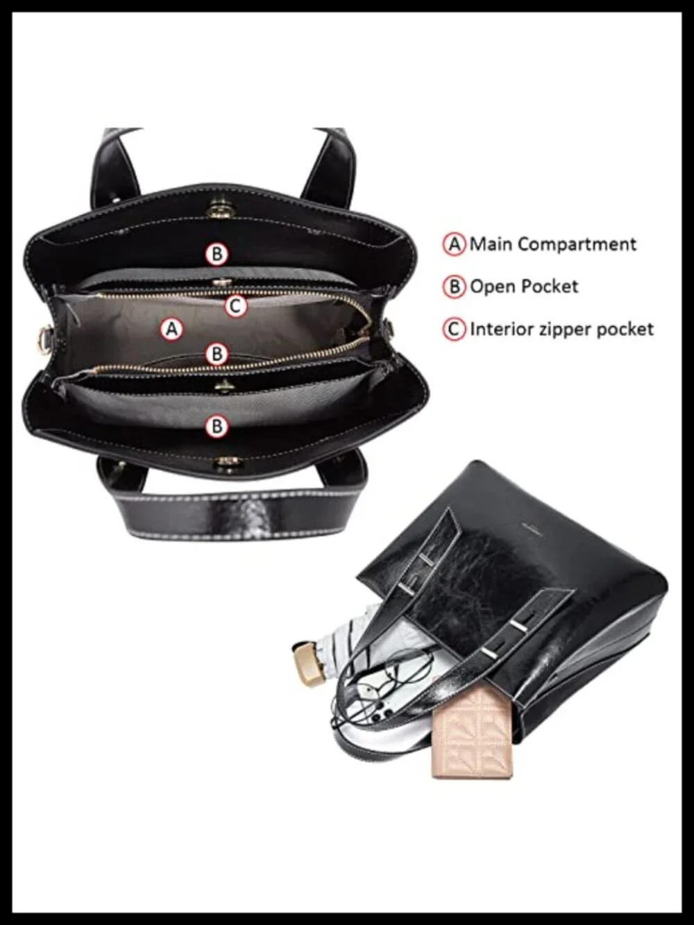 Genuine Leather Satchel Crossbody Handbag 3 Compartments